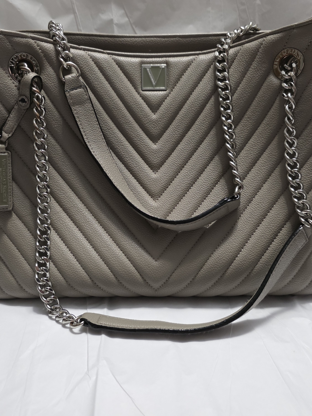 Victoria's Secret Chevron Quilted Shoulder Bag in Taupe